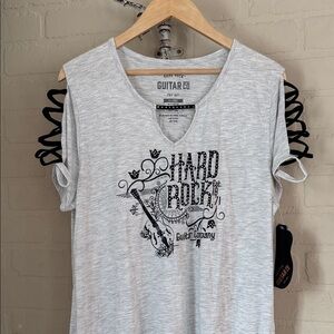 Hard Rock shirt Gray Graphic Tee with Guitar Co Print xl cold shoulder lattice